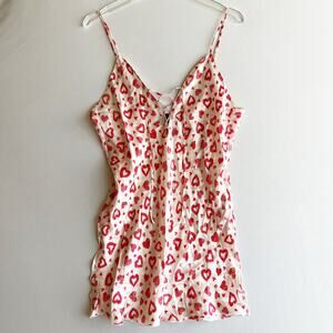 White Silk Strappy Cami w/ Red Hearts XL Coquette Valentine Girlie Feminine
